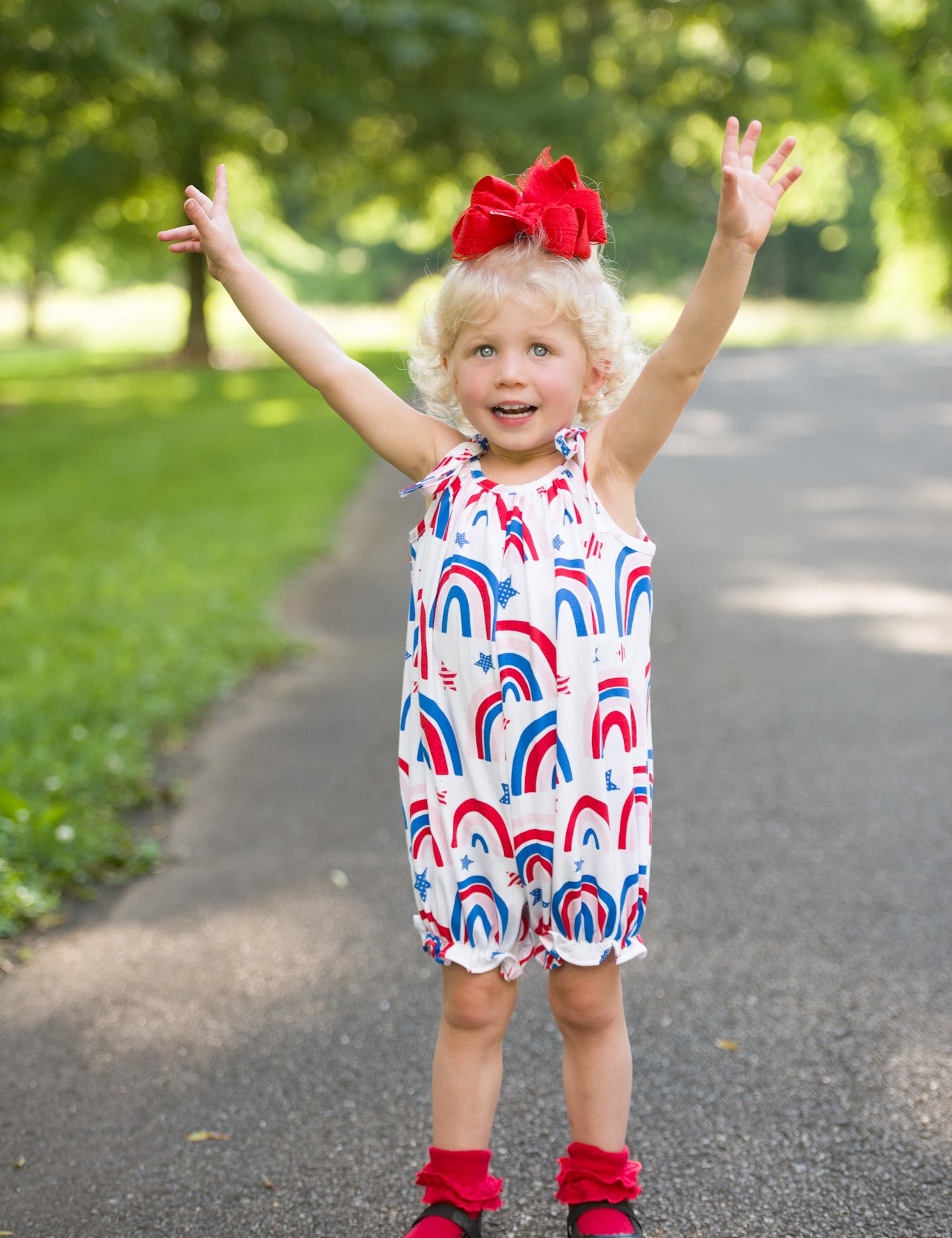 Stars & Bows Knit Rainbow Print Tie Shoulder Bubble
