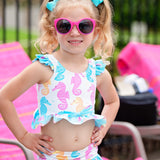 Seahorse Print Ruffle Two Piece Swim Suit Set