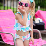 Seahorse Print Ruffle Two Piece Swim Suit Set