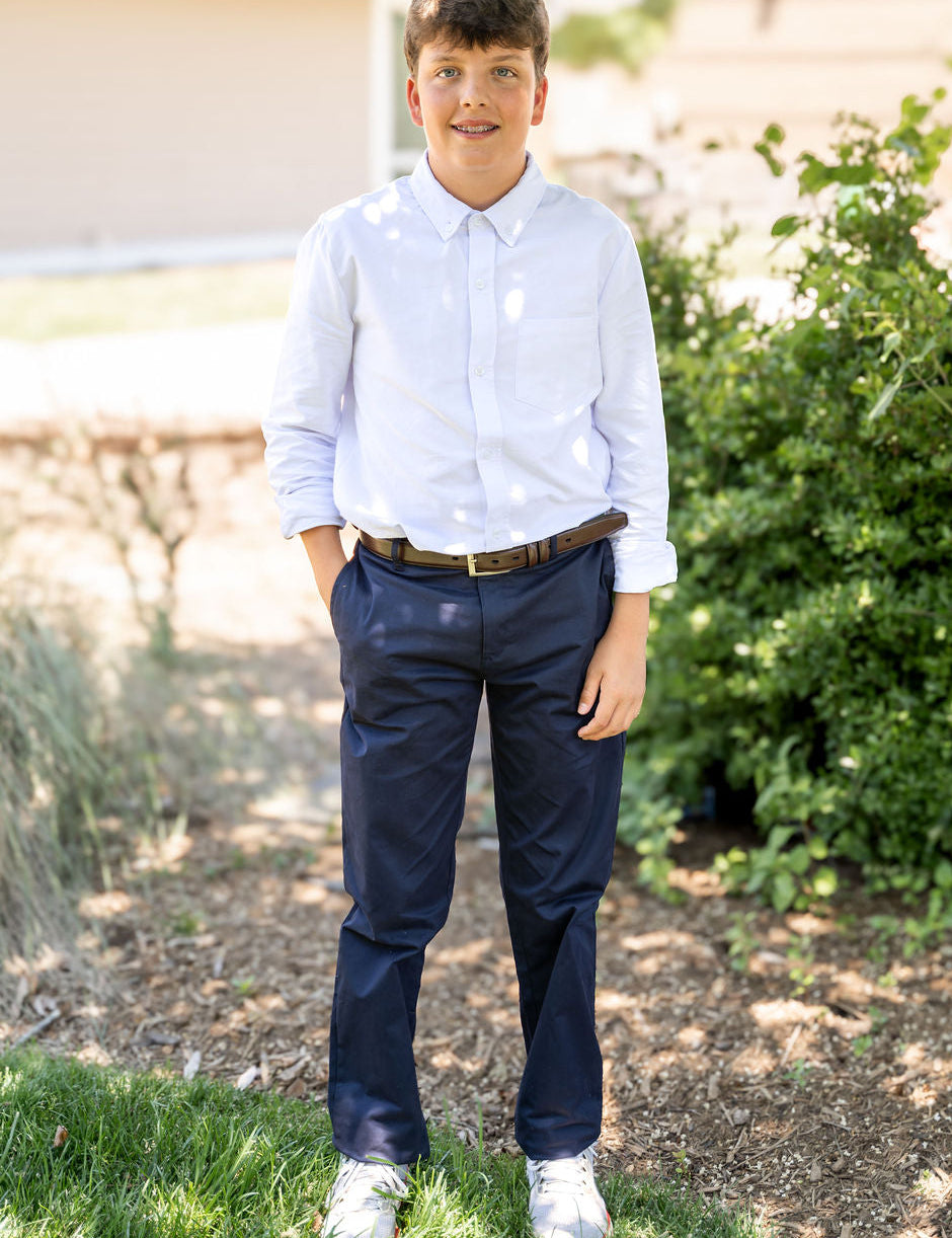 Unisex Navy Flat Front Straight Leg Pants