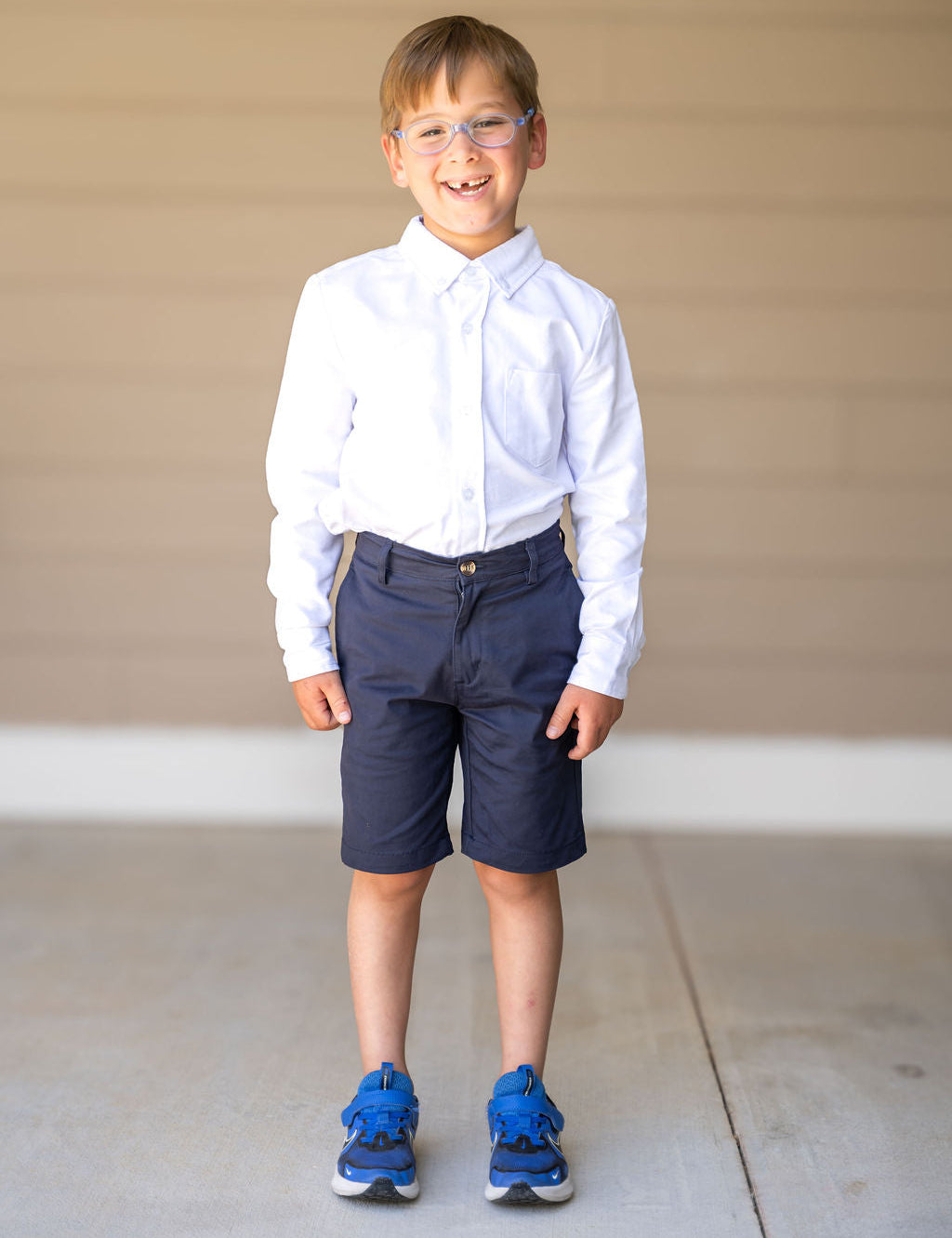 Unisex Navy Flat Front Shorts