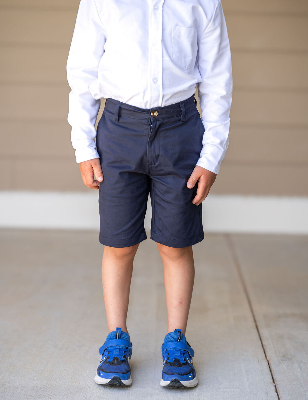 Unisex Navy Flat Front Shorts