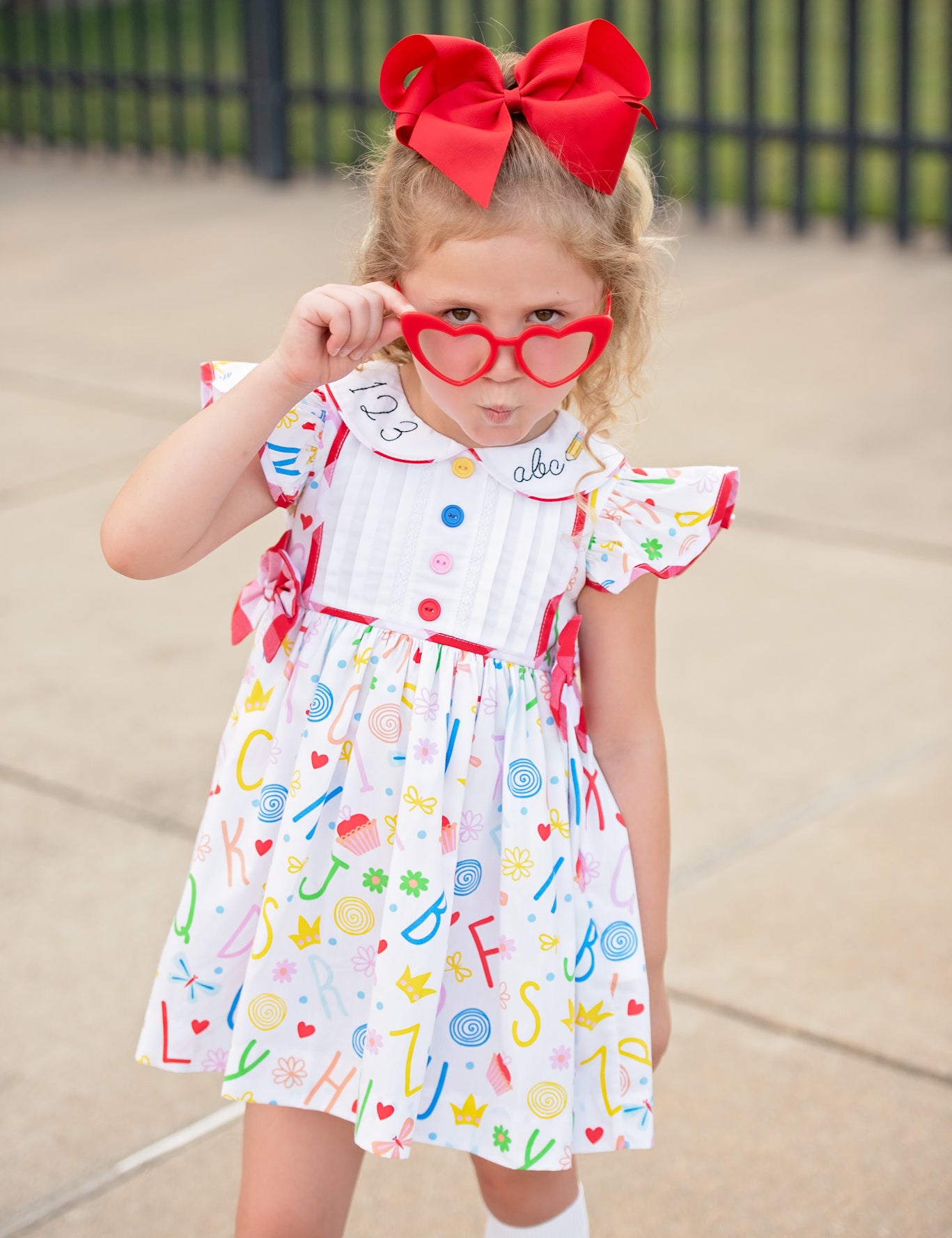 ABCs & 123s Alphabet Print Embroidered Collar Dress
