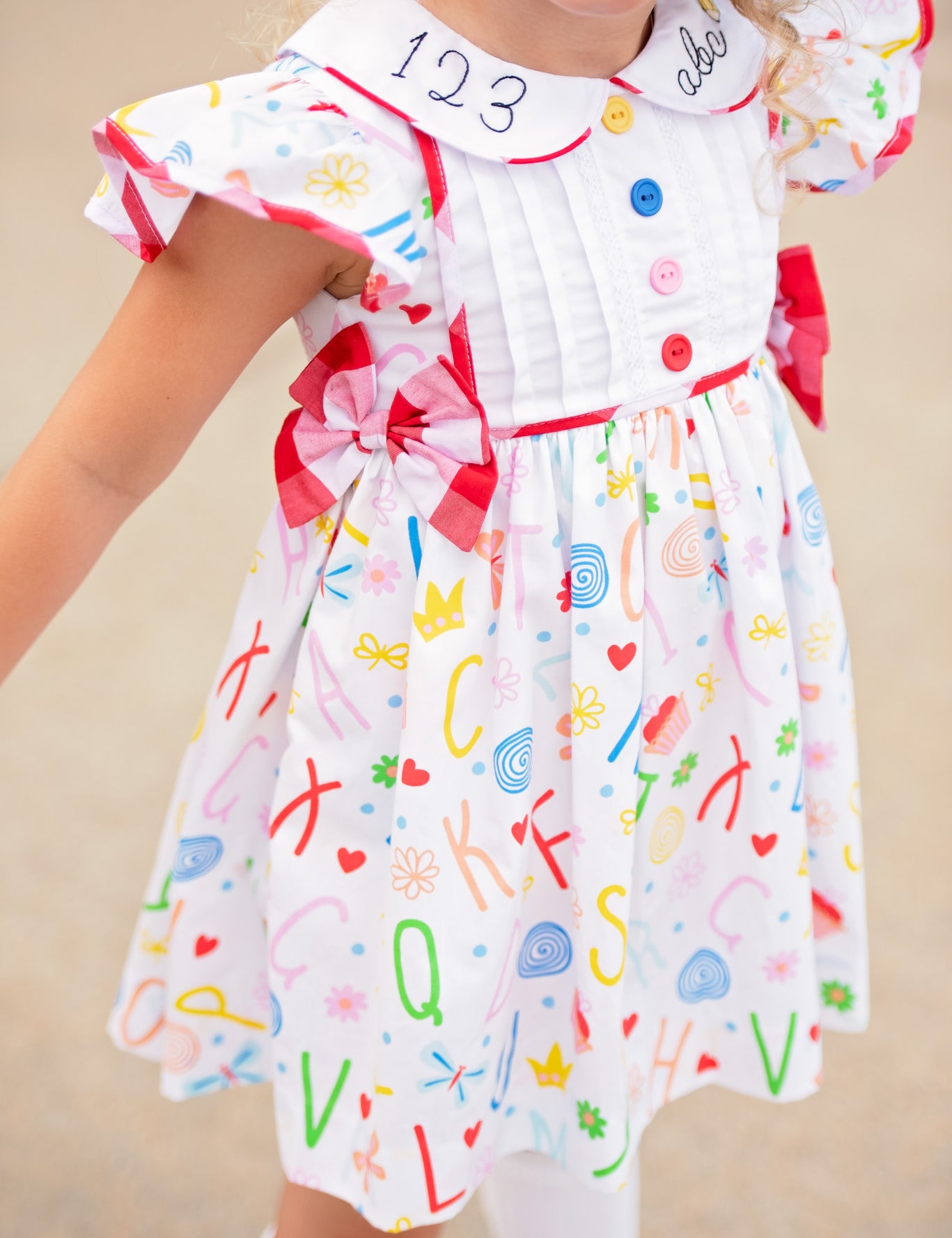 ABCs & 123s Alphabet Print Embroidered Collar Dress