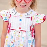 ABCs & 123s Alphabet Print Embroidered Collar Dress