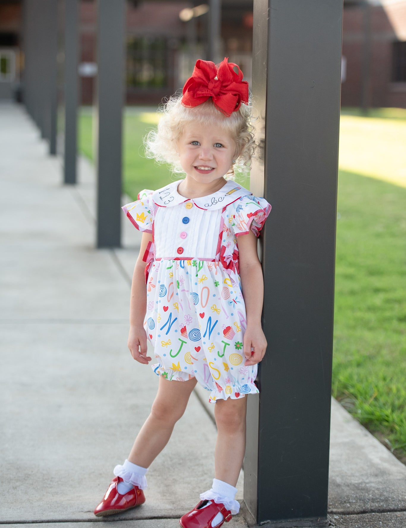 ABCs & 123s Alphabet Print Embroidered Collar Bubble