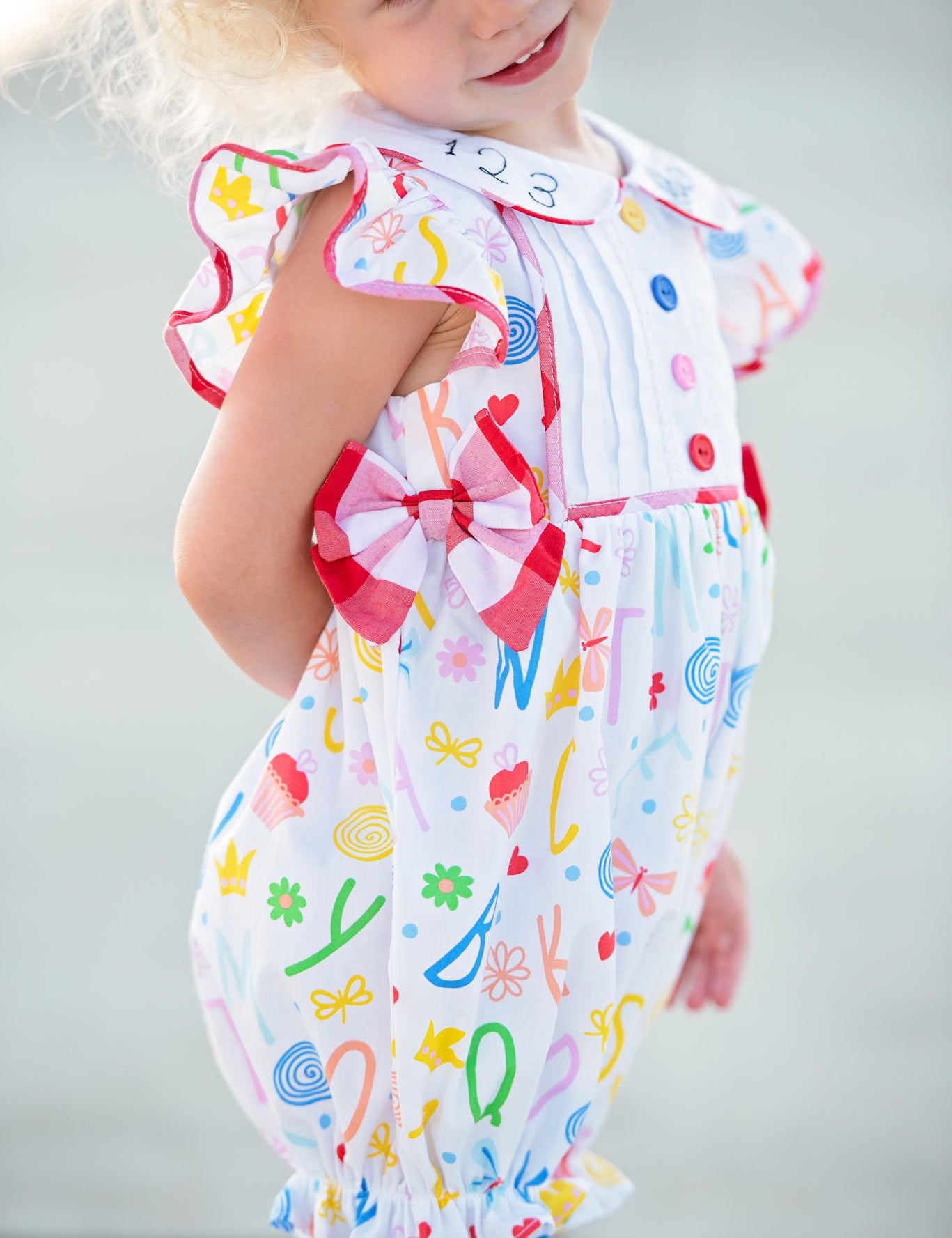 ABCs & 123s Alphabet Print Embroidered Collar Bubble