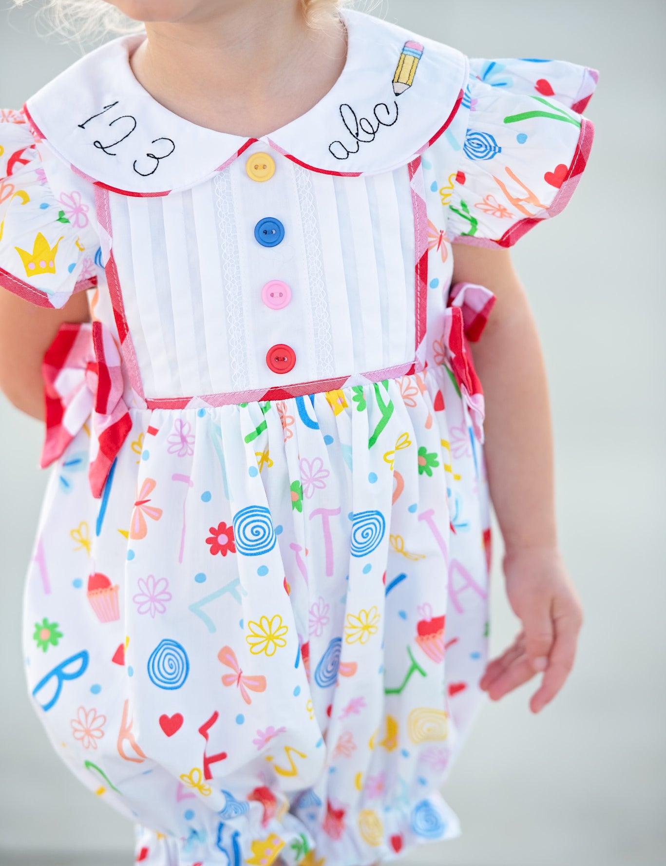 ABCs & 123s Alphabet Print Embroidered Collar Bubble