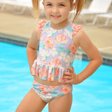 Dahlia Bow Back Two Piece Lavender Floral Print Swim Suit Set