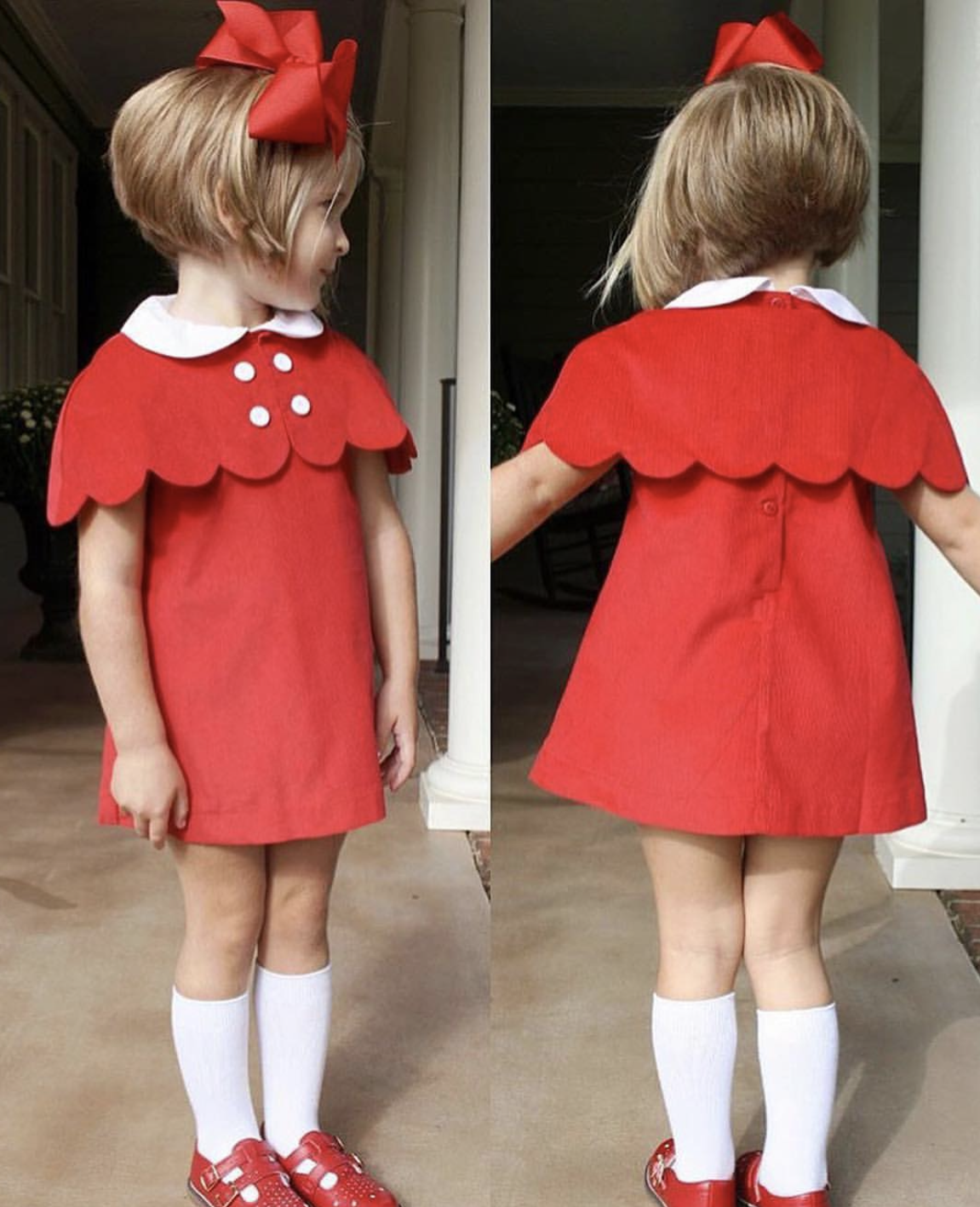 PREORDER - The Capelet Dress in Evelyn - Red Pinwale Corduroy