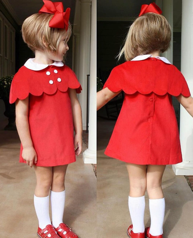 PREORDER - The Capelet Dress in Evelyn - Red Pinwale Corduroy