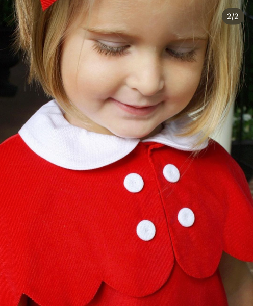 PREORDER - The Capelet Dress in Evelyn - Red Pinwale Corduroy
