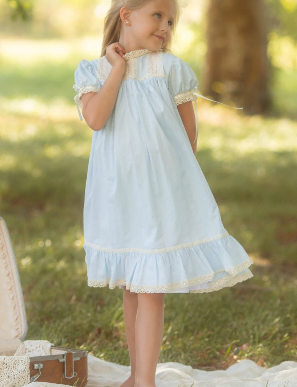 Bristol Blue Short Sleeved Heirloom Dress