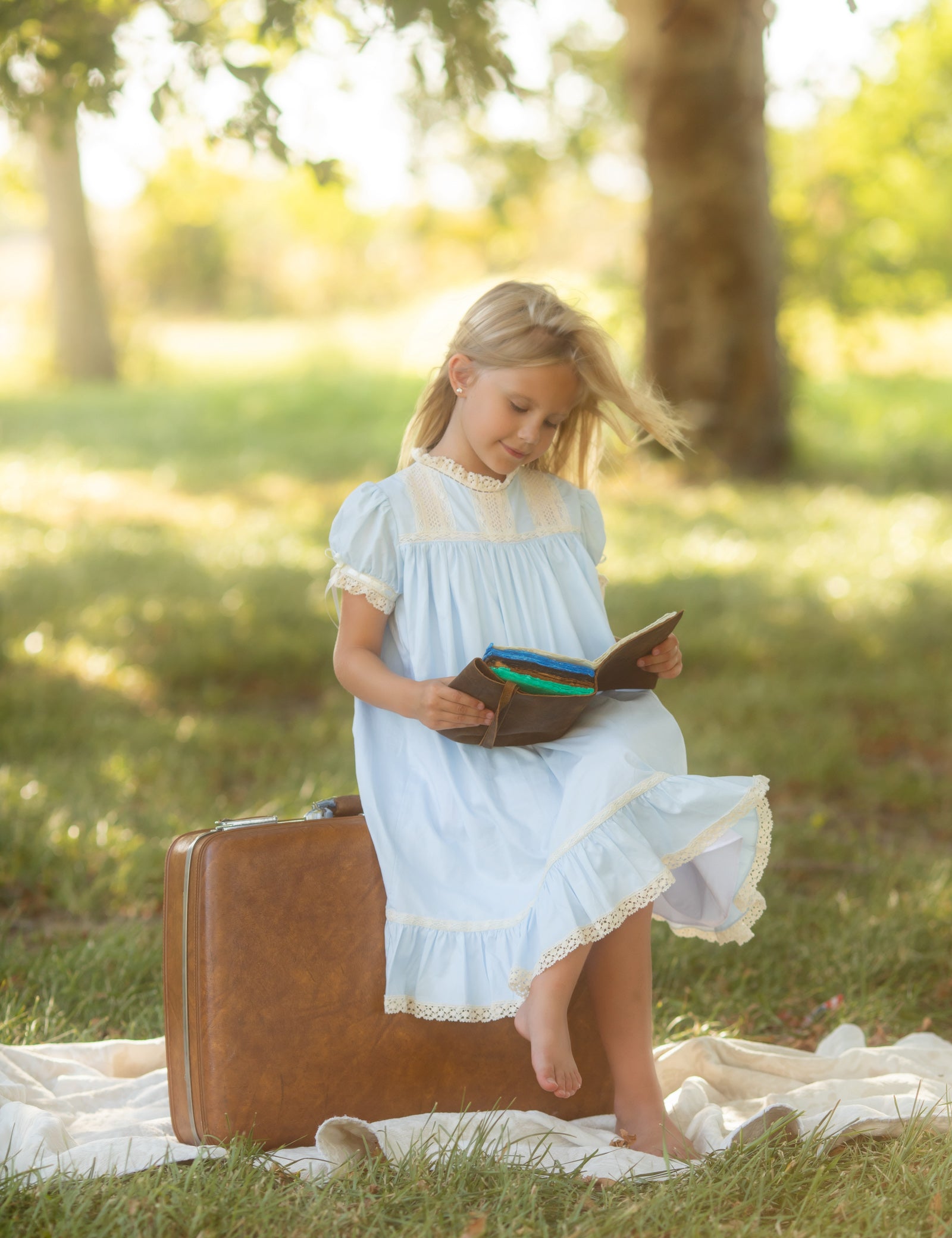 Bristol Blue Short Sleeved Heirloom Dress