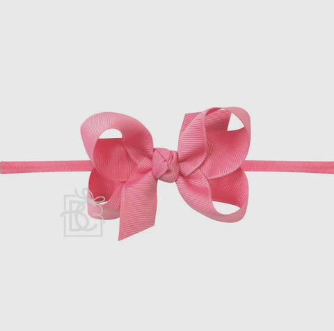 3.5" Wide Hot Pink 1/4" Nylon Pantyhose Headband W/ Signature Grosgrain Bow