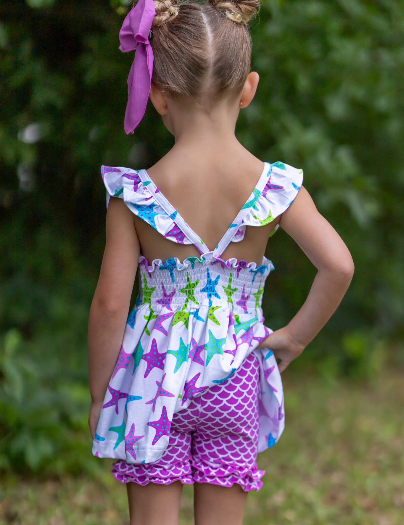 This One Knit Starfish Print Ruffle Short Set