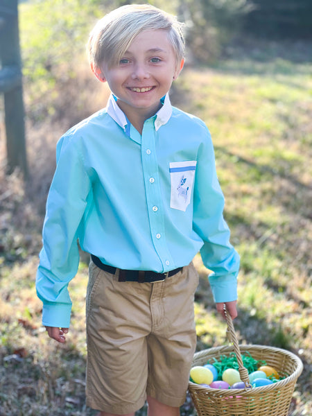 Le Petit Lapin Boys' Embroidered Bunny Pocket Collared Shirt