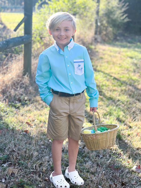 Le Petit Lapin Boys' Embroidered Bunny Pocket Collared Shirt