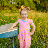 First Day Pink Knit Pencil Print Romper