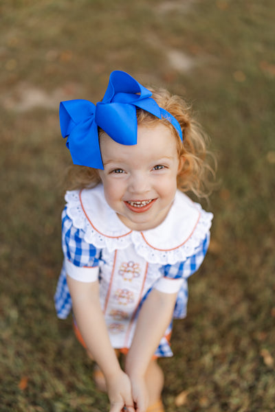 Thankful Navy Gingham A-Line Dress and Bloomer Set with Turkey Embroidery