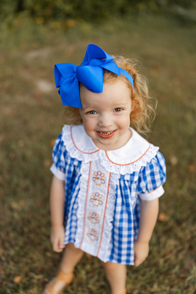 Thankful Navy Gingham A-Line Dress and Bloomer Set with Turkey Embroidery