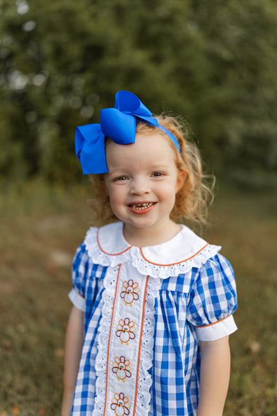 Thankful Navy Gingham A-Line Dress and Bloomer Set with Turkey Embroidery