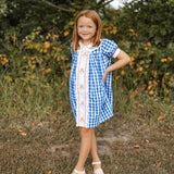 Thankful Navy Gingham A-Line Dress with Turkey Embroidery