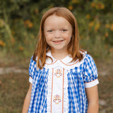 Thankful Navy Gingham A-Line Dress with Turkey Embroidery