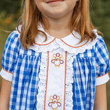 Thankful Navy Gingham A-Line Dress with Turkey Embroidery