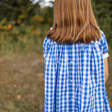 Thankful Navy Gingham A-Line Dress with Turkey Embroidery