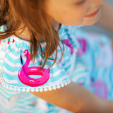 Pool Party Floatie Print Ruffle Neck Knit Dress with Pockets