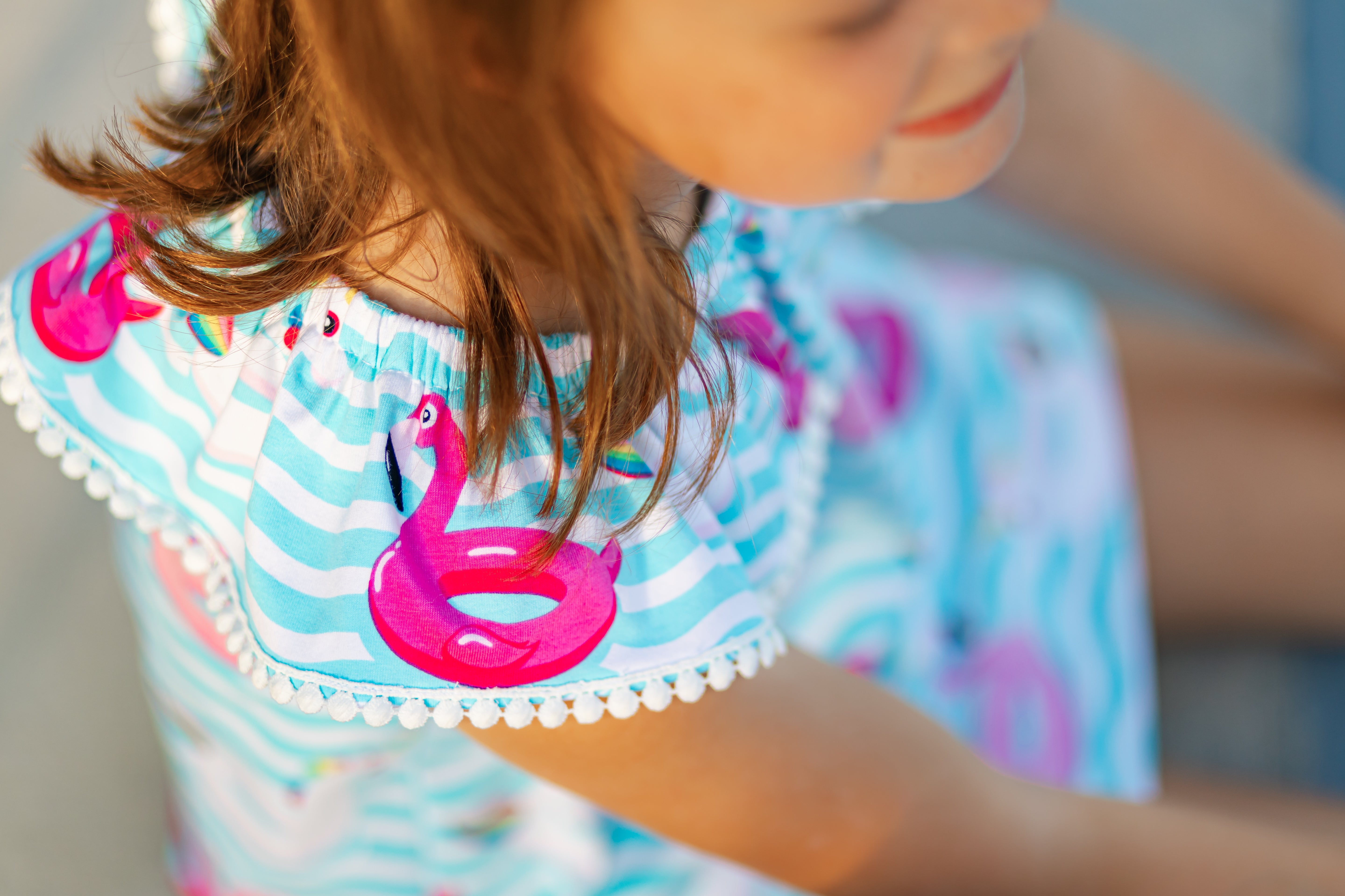 Pool Party Floatie Print Ruffle Neck Knit Dress with Pockets
