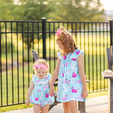 Pool Party Knit Ruffle Neck Floatie Print Bubble