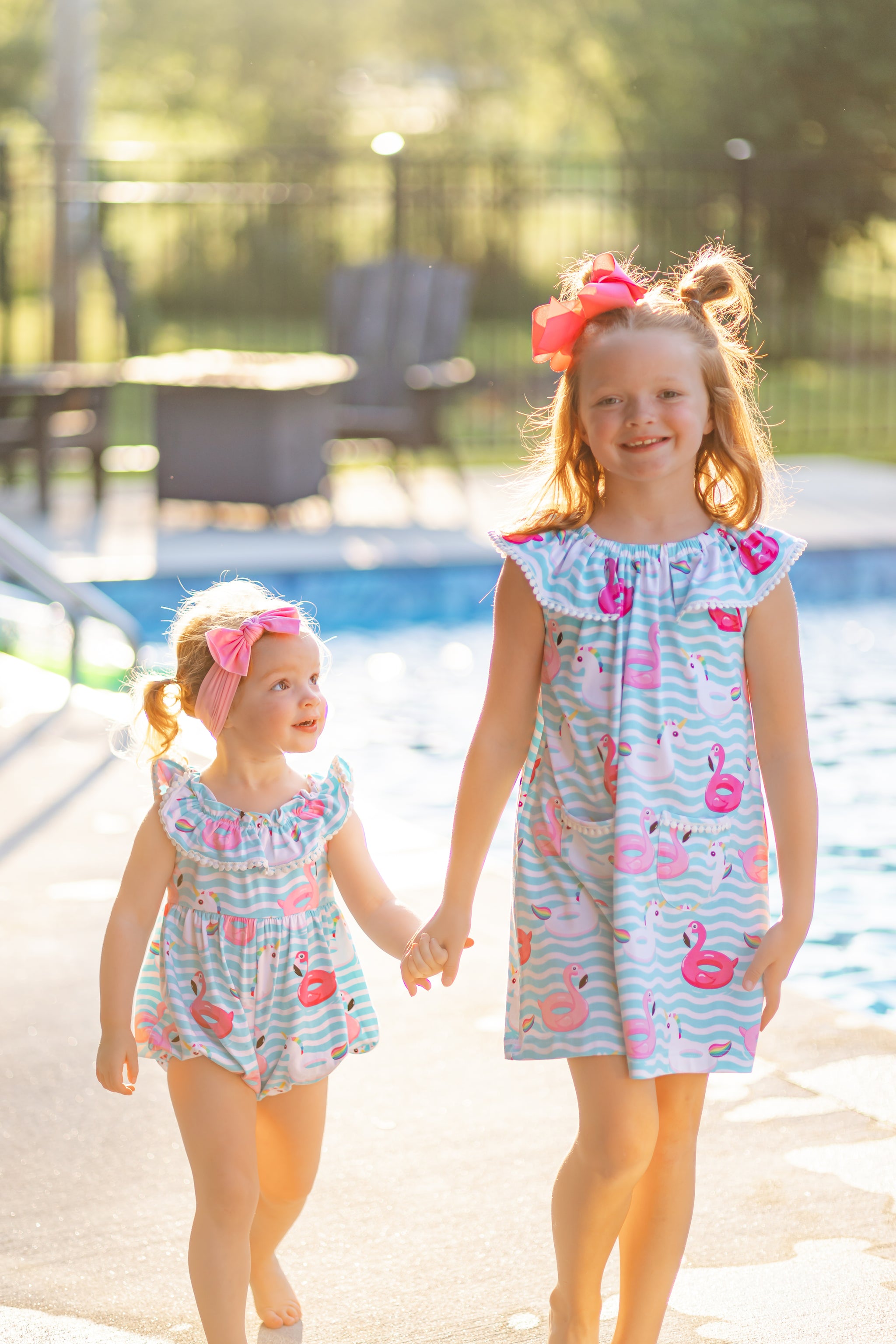 Pool Party Floatie Print Ruffle Neck Knit Dress with Pockets   poshpickle.com