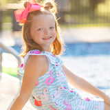 Pool Party Floatie Print Ruffle Neck Knit Dress with Pockets