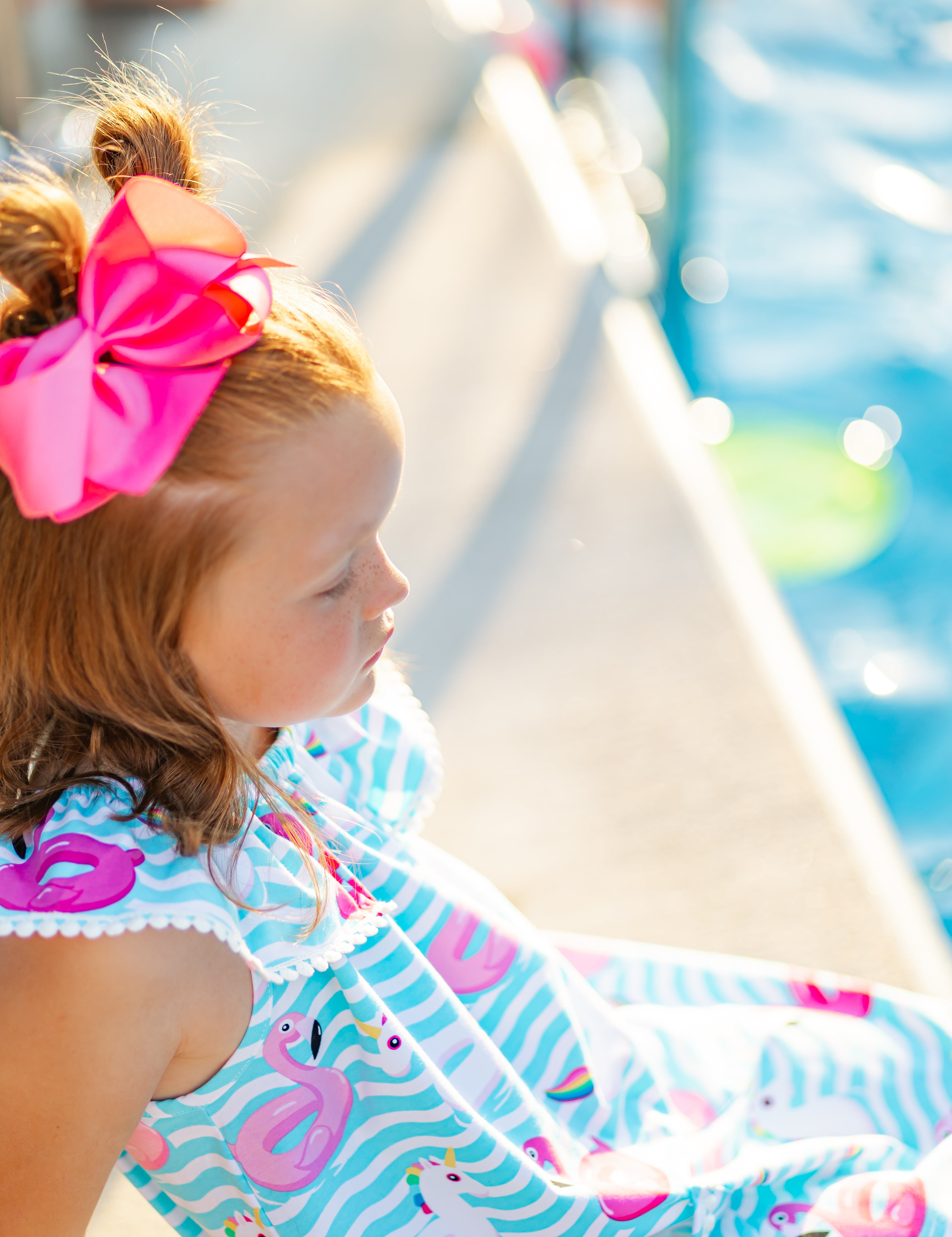Pool Party Floatie Print Ruffle Neck Knit Dress with Pockets