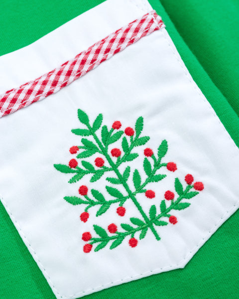 Deck the Halls Kelly Green Boys' Knit Collared Shirt with Christmas Tree Embroidered Pocket