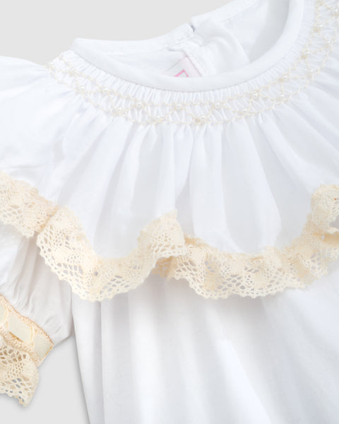 Lancaster Beaded Bishop Collar White Sleeved Girls' Heirloom Bubble