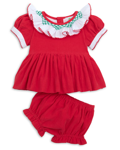 Mistletoe Moments Smocked Corduroy Dress and Bloomer Set
