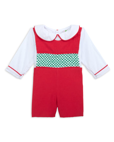 Mistletoe Moments Smocked Corduroy Shortall and Shirt Set