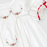 Gilded Noel Holiday Christmas Hand Embroidered White Heirloom Portrait Dress