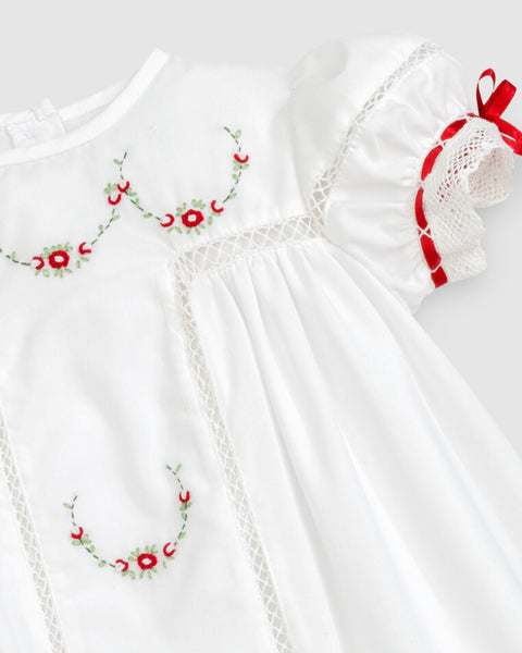 PREORDER - Gilded Noel Holiday Christmas Hand Embroidered White Heirloom Portrait Dress