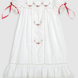Gilded Noel Holiday Christmas Hand Embroidered White Heirloom Portrait Dress