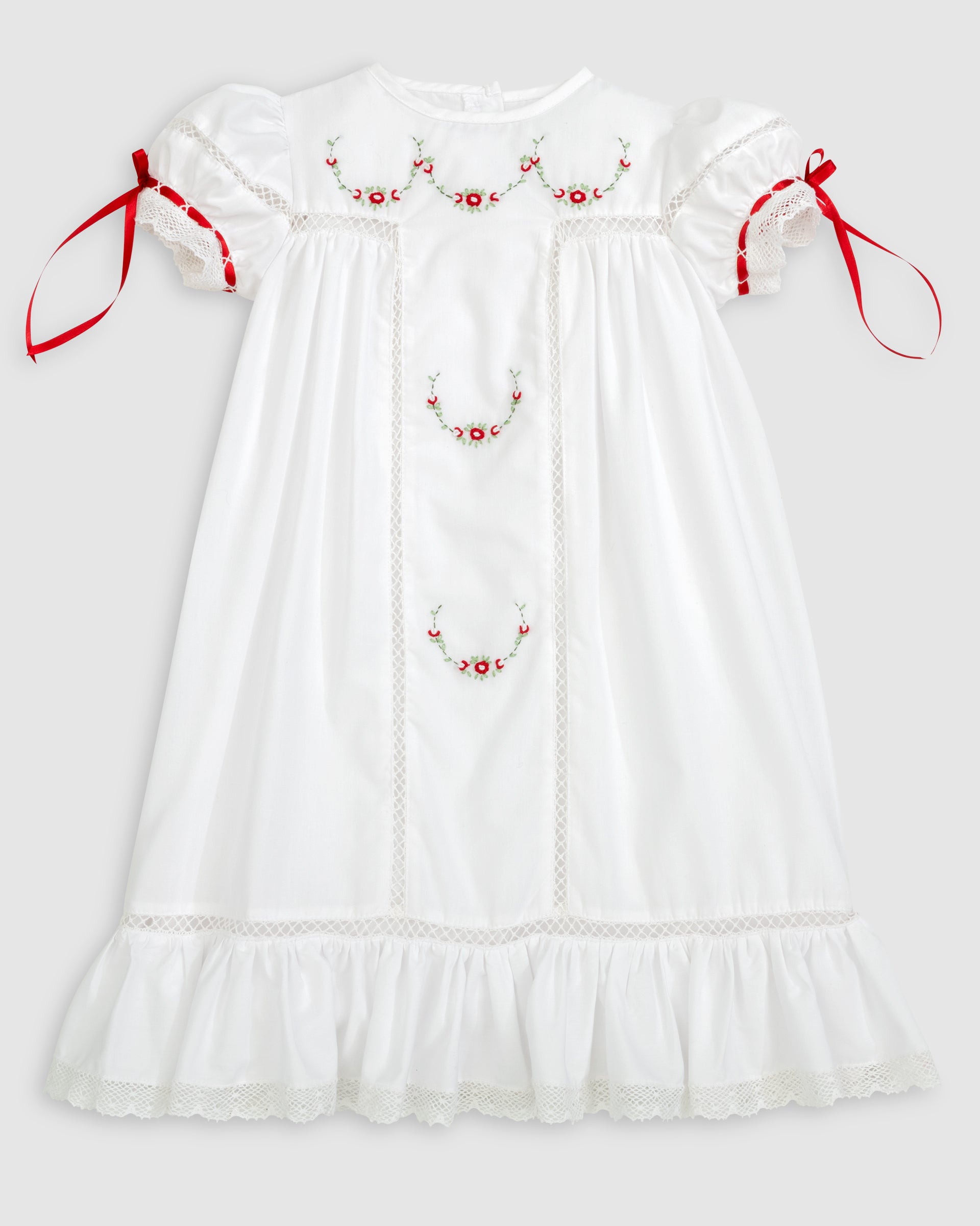 Gilded Noel Holiday Christmas Hand Embroidered White Heirloom Portrait Dress