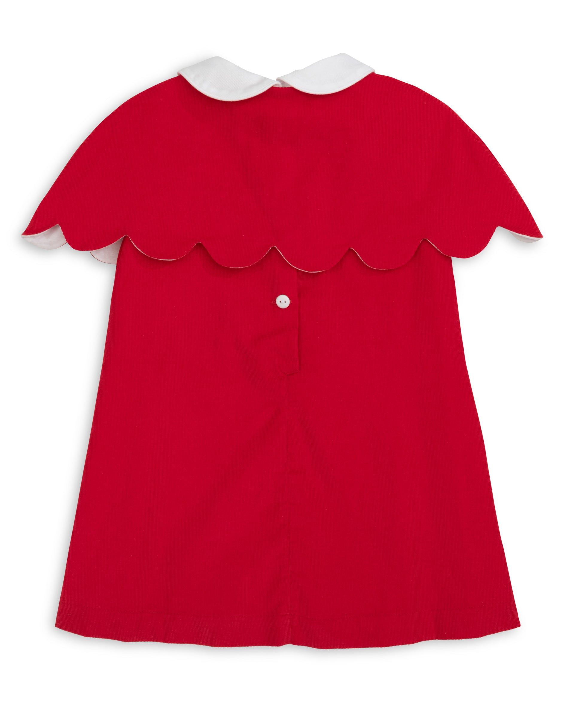 Red dress with a white collar on a white background