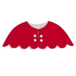 Red scalloped collar with white buttons on a white background
