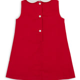Red dress with a white collar on a white background
