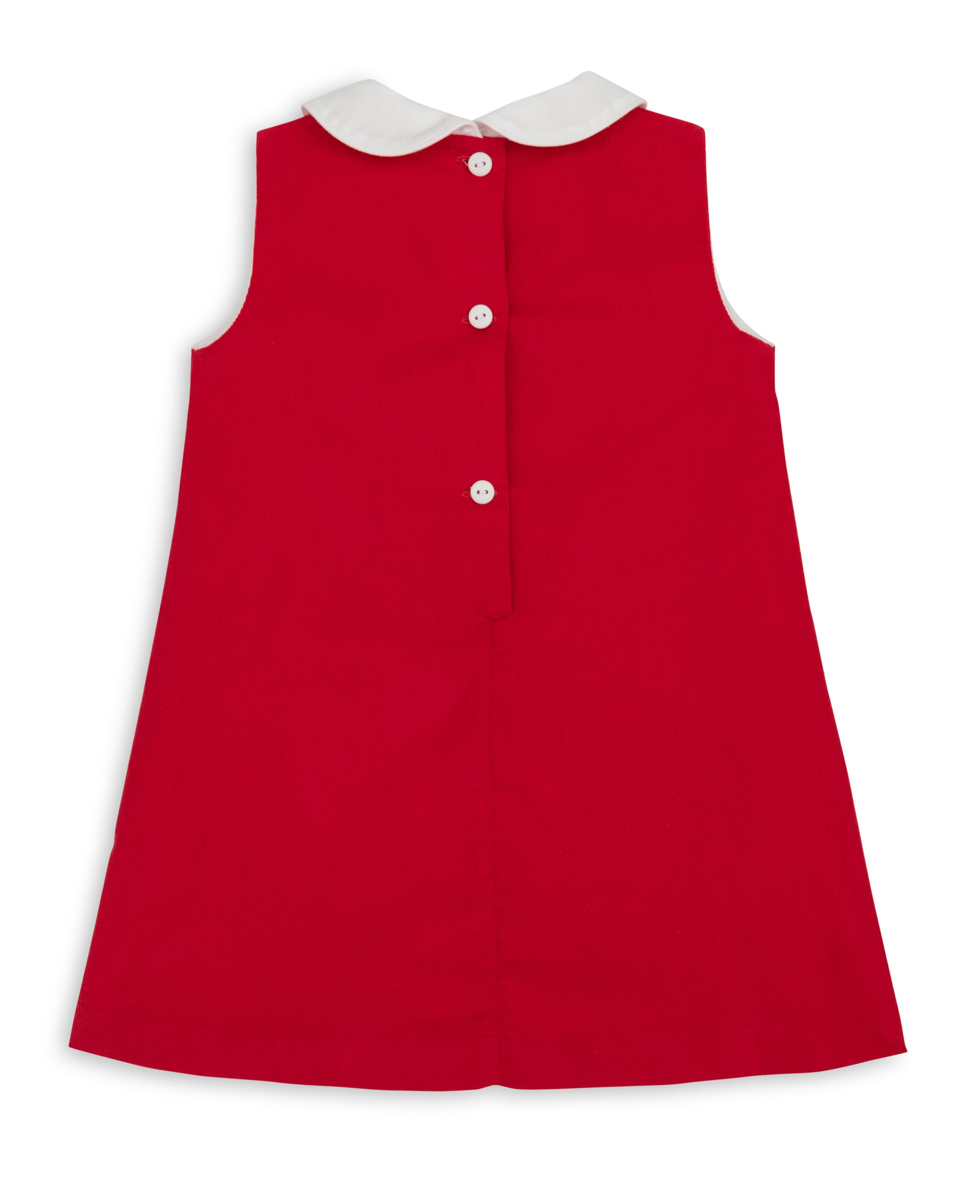 Red dress with a white collar on a white background