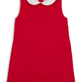 Red dress with white collar on a white background