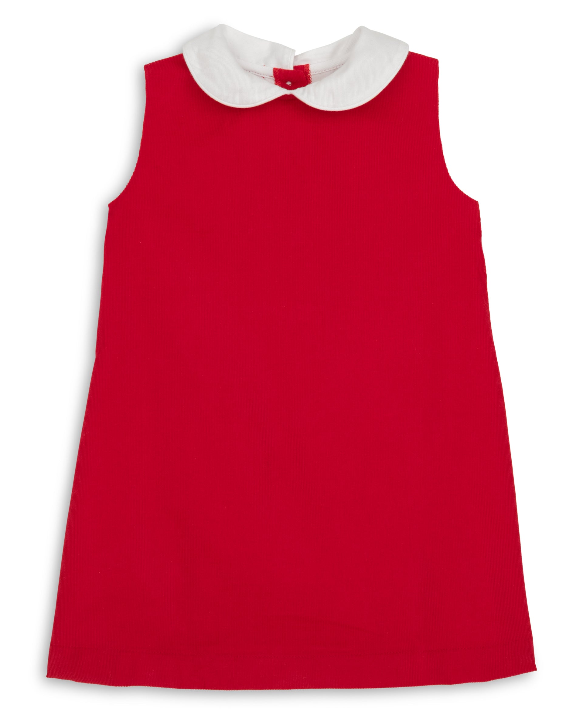Red dress with white collar on a white background